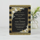Rose mit Goldstreifen-Bronze Hochzeit Einladung (Stehend Vorderseite)