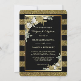 Rose mit Goldstreifen-Bronze Hochzeit Einladung