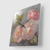 Rose mit Grau Quadratische Wanduhr (Winkel)