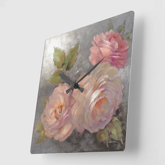 Rose mit Grau Quadratische Wanduhr (Winkel)
