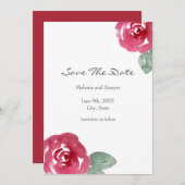 Rose mit handgemalten rosa Wasserfarben Save The Date (Vorne/Hinten)