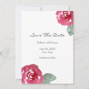 Rose mit handgemalten rosa Wasserfarben Save The Date