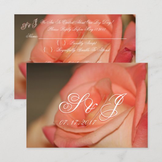 Rose mit Koralle Einladung (Vorne/Hinten)