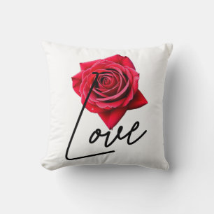 Rose mit Love - Liebe in Rot und Schwarz Kissen