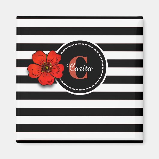 Rose Mit Monogramm Magnet (Vorne)