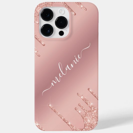 Rose mit personalisiertem Namen Gold Blush Glitzer Case-Mate iPhone Hülle (Rückseite)