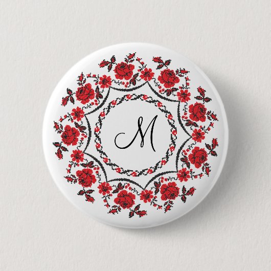 Rose mit Personalisierter Monogramm Button (Vorderseite)
