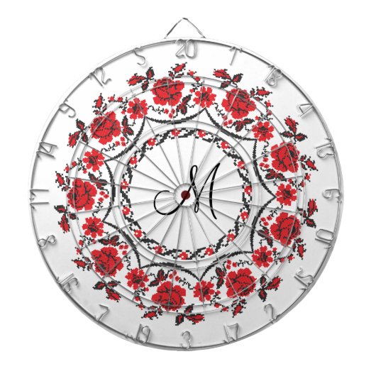 Rose mit Personalisierter Monogramm Dartscheibe (vorne)