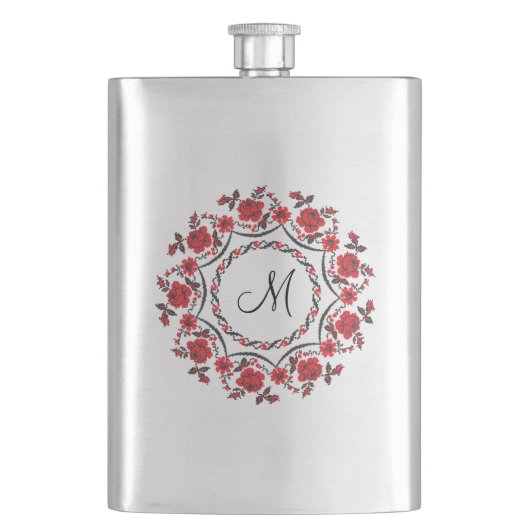 Rose mit Personalisierter Monogramm Flachmann (Vorderseite)