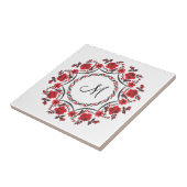 Rose mit Personalisierter Monogramm Fliese (Seite)