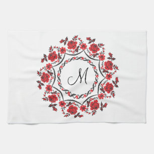 Rose mit Personalisierter Monogramm Geschirrtuch