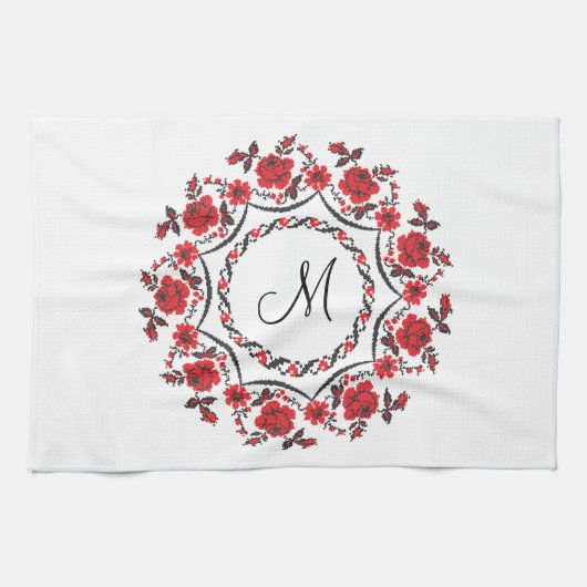 Rose mit Personalisierter Monogramm Geschirrtuch (Horizontal)