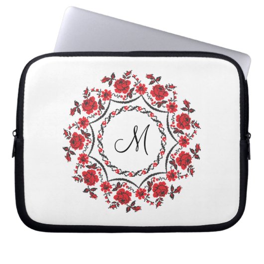 Rose mit Personalisierter Monogramm Laptopschutzhülle (Vorderseite)