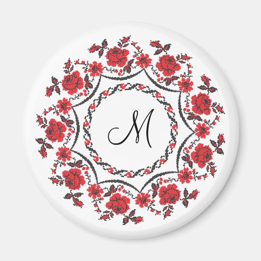 Rose mit Personalisierter Monogramm Magnet (Vorne)