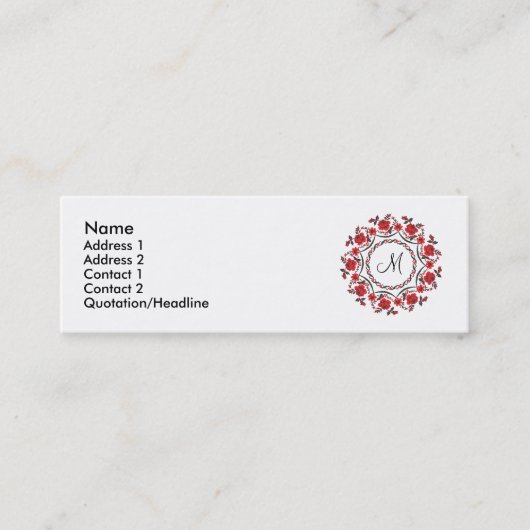 Rose mit Personalisierter Monogramm Mini Visitenkarte (Vorderseite)