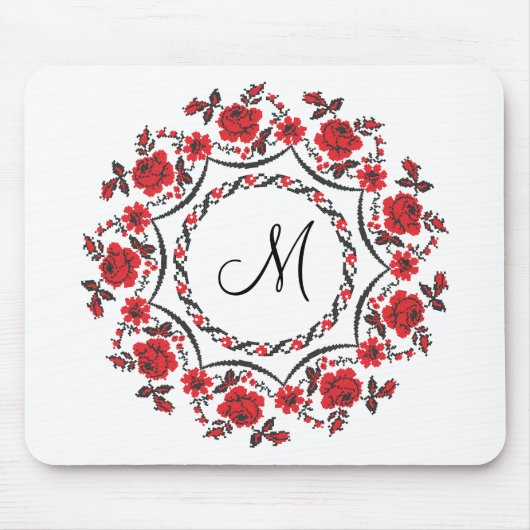 Rose mit Personalisierter Monogramm Mousepad (Vorne)