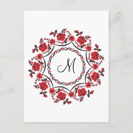 Rose mit Personalisierter Monogramm Postkarte (Vorderseite)