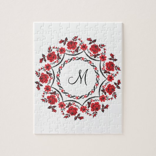 Rose mit Personalisierter Monogramm Puzzle (Vertikal)