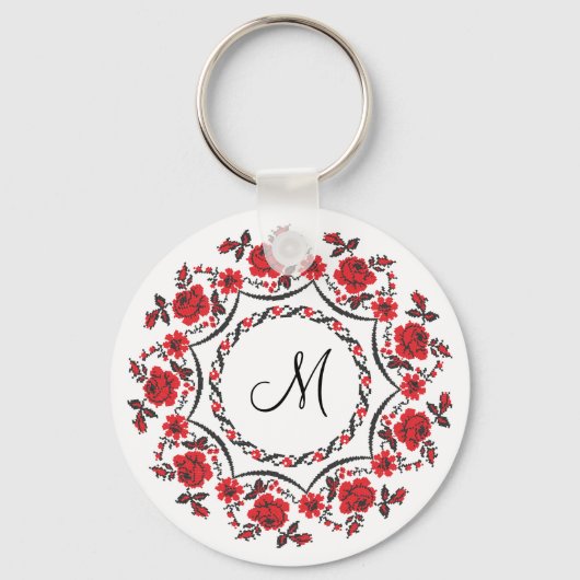 Rose mit Personalisierter Monogramm Schlüsselanhänger (Vorderseite)