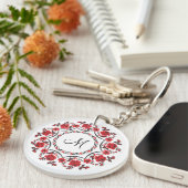 Rose mit Personalisierter Monogramm Schlüsselanhänger (Vorderseite rechts)
