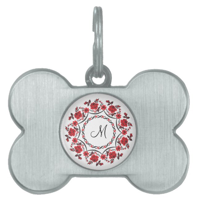 Rose mit Personalisierter Monogramm Tiermarke (Vorderseite)
