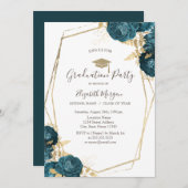 Rose mit Petroleumblüte, Grad Cap, Abschluss Einladung (Vorne/Hinten)