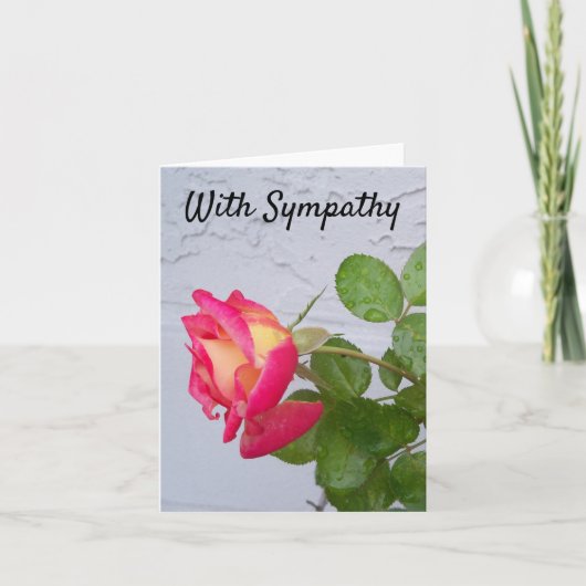 Rose mit Regen fällt auf eine Sympathy-Karte Karte (Vorderseite)