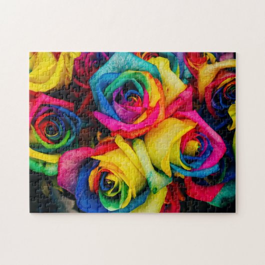 Rose mit Regenbogen farbenfrohe Blume Bouquet Puzzle (Horizontal)