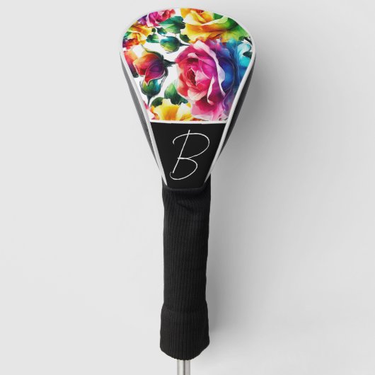 Rose mit Regenbogen Lebhafte farbenfrohe Blüte Golf Headcover (Vorderseite)