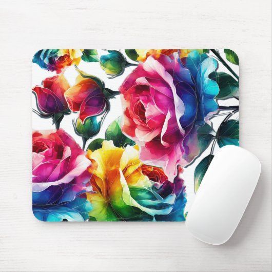 Rose mit Regenbogen Lebhafte farbenfrohe Blüte Mousepad (Mit Mouse)