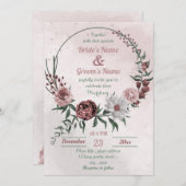 Rose mit rosa Zimt Einladung (Vorne/Hinten)