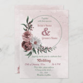 Rose mit rosa Zimt Einladung (Vorne/Hinten)