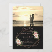 Rose mit Rose Gold Geometric Foto Save the Date (Vorderseite)