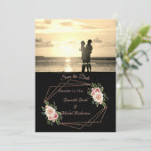Rose mit Rose Gold Geometric Foto Save the Date (Stehend Vorderseite)