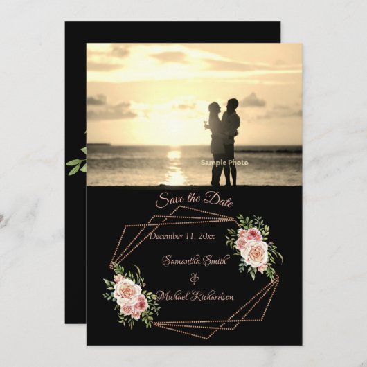 Rose mit Rose Gold Geometric Foto Save the Date (Vorne/Hinten)