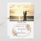 Rose mit Rose Gold Geometric Foto Save the Date (Vorne/Hinten)