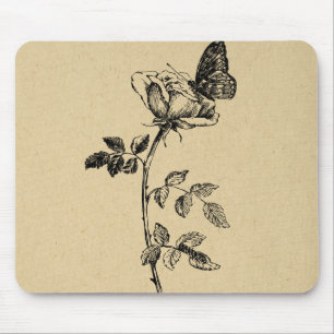 Rose mit Schmetterling Vintage-Kunst Mousepad