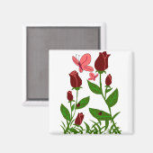 Rose mit Schmetterlingsmagnet Magnet (Vorderseite/Rückseite)