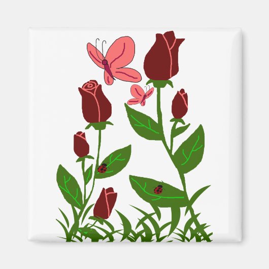 Rose mit Schmetterlingsmagnet Magnet (Vorne)