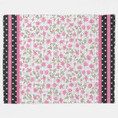 Rose mit schwarzen Polka-Punkten Fleecedecke (Vorderseite (Horizontal))
