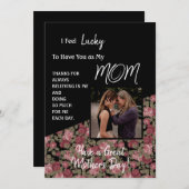 Rose mit Schwarzweißtexten Muttertagskarte Einladung (Vorne/Hinten)