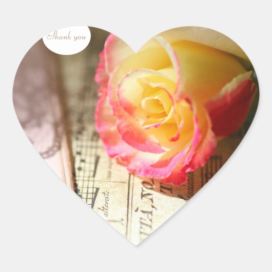 Rose mit Spitzen und Musik Vielen Dank Herz-Aufkleber (Vorderseite)