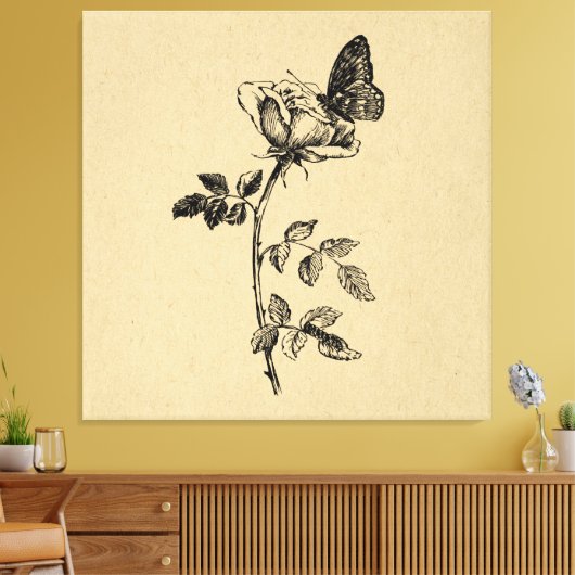 Rose mit Vintager Kunst Leinwanddruck (Insitu (Wohnzimmer))