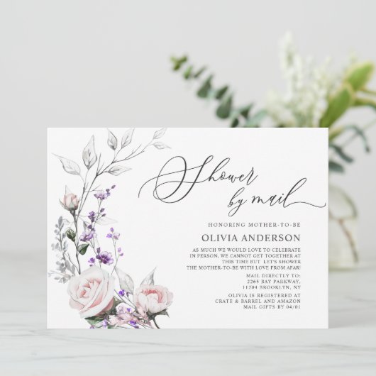 Rose mit Wasserfarbe Virtual Baby Dusche per Mail Einladung (Stehend Vorderseite)