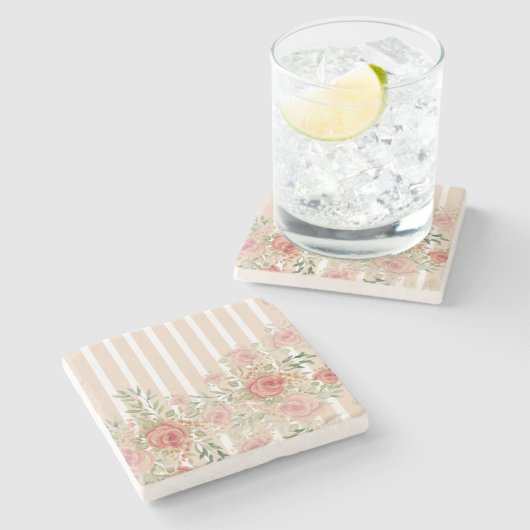 Rose mit Wasserfarben, handbemalt Steinuntersetzer (Seitenansicht)