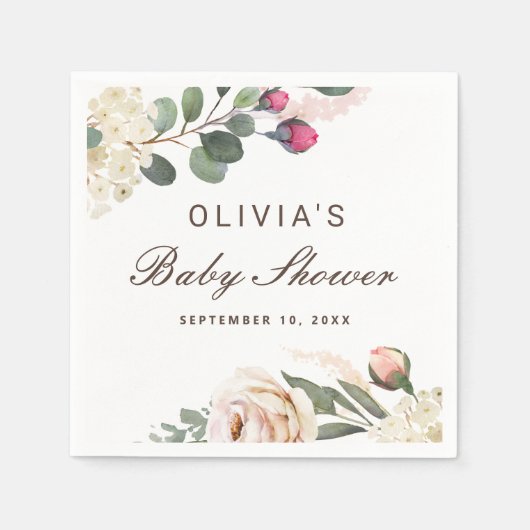 Rose mit Wasserfarbenrötung. Gartenblumendusche Serviette (Vorderseite)