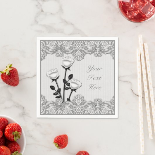 Rose mit weißem Satin und Spitzen Napkins Serviette (Beispiel)