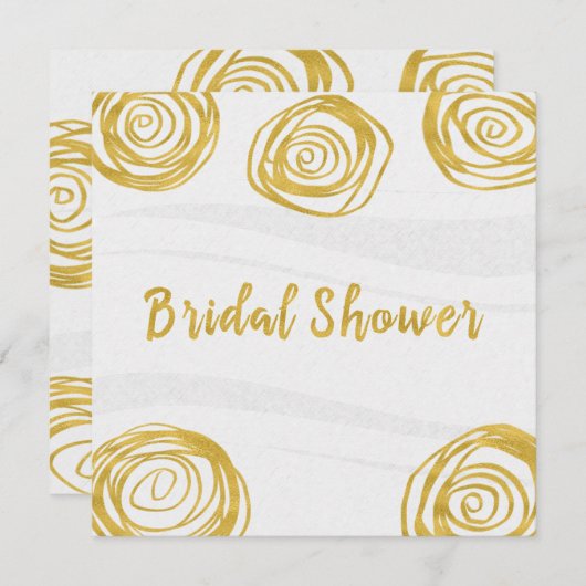 Rose mit weißem und goldfarbenem Swirl Modernes Br Einladung (Vorne/Hinten)