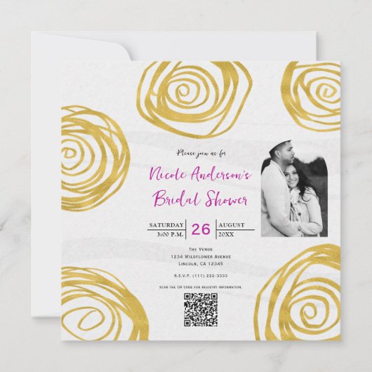 Rose mit weißem und goldfarbenem Swirl Modernes Br Einladung (Rückseite)