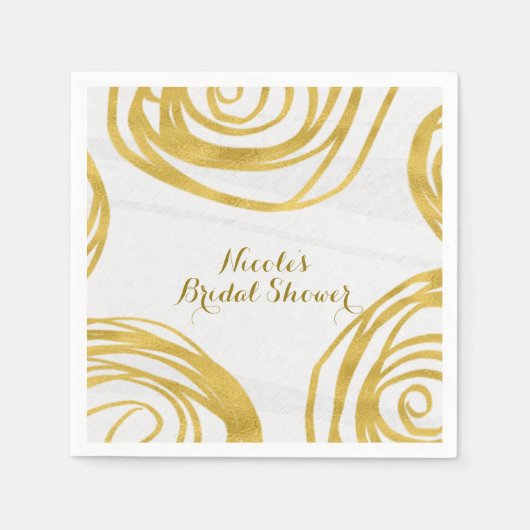 Rose mit weißem und goldfarbenem Swirl Modernes Br Serviette (Vorderseite)